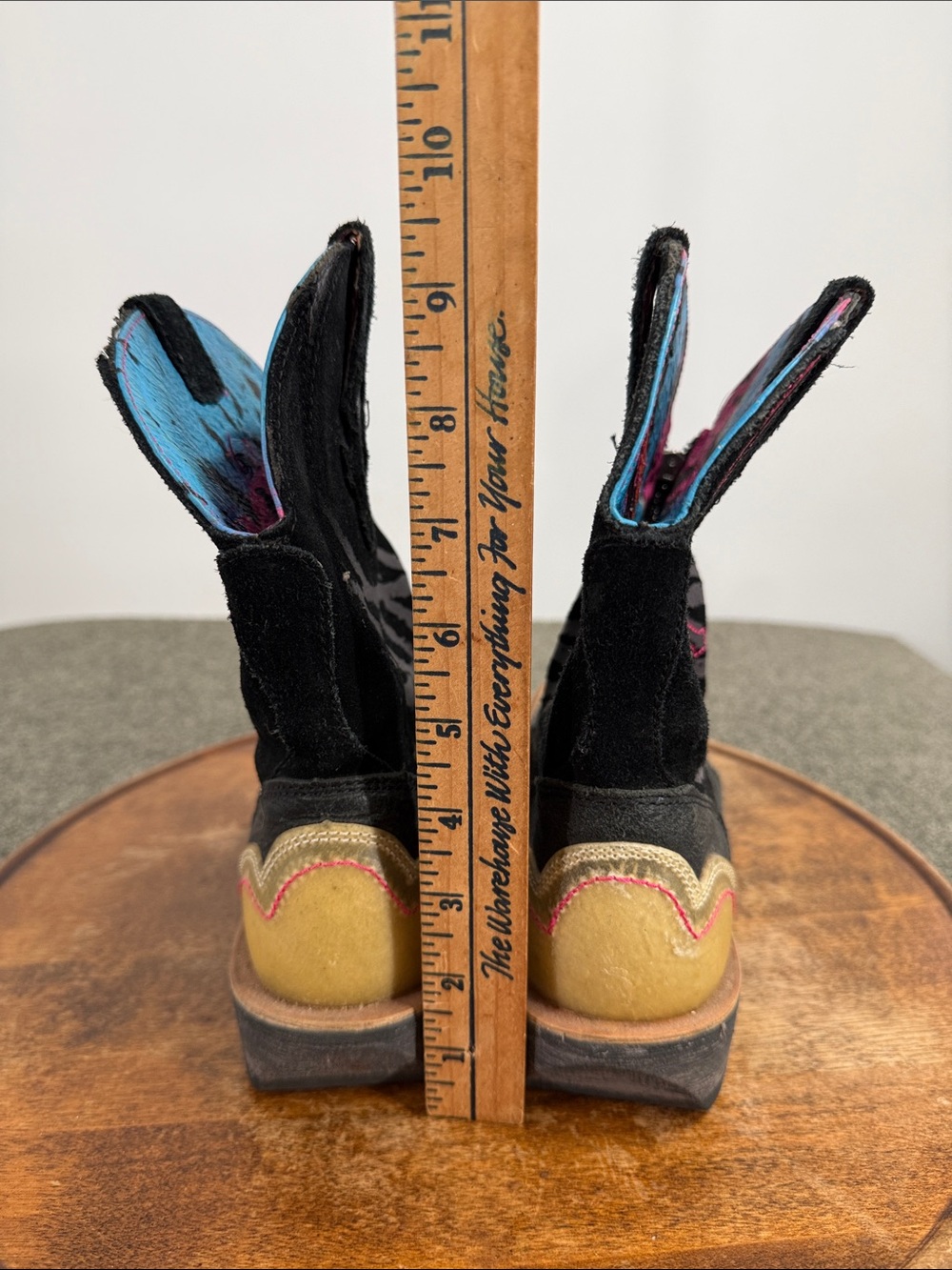 Ariat Boots Wm 8 Zipitbaby Black Western Ankle Boots Pink Blue Cowboy Square Toe - Picture 5 of 10